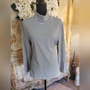 New Talbots Black/Ivory Striped Turtleneck Top XL